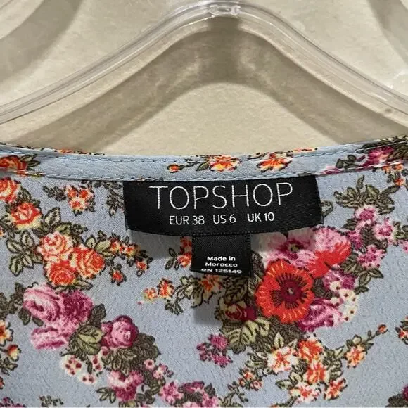 Topshop Confetti Floral Wrap Tea Dress Light Blue Multicolor Size 6 - Picture 8 of 9